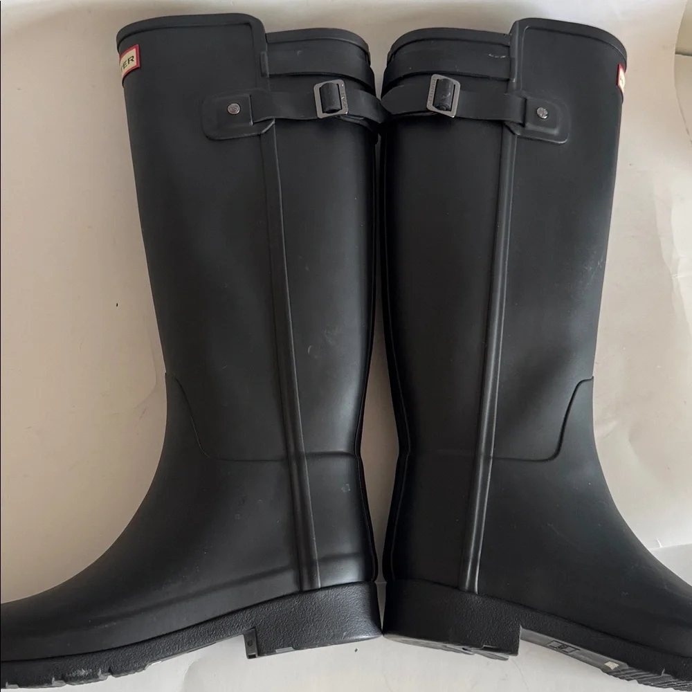 Hunter Womens Original Black Refined Back Strap Tall Rain Boots size 7 - Picture 9 of 12
